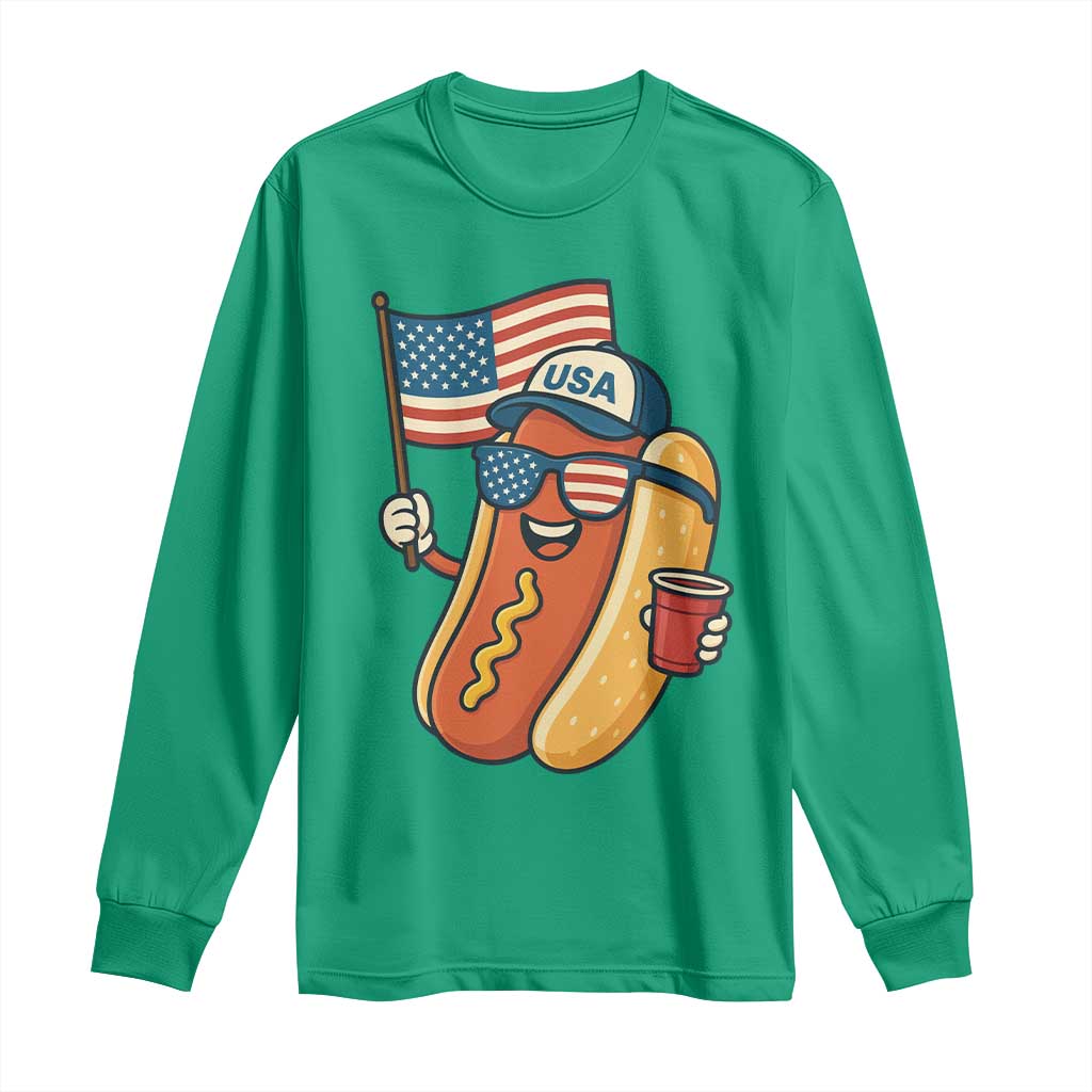 Cool Patriotic Hot Dog Long Sleeve Shirt Funny 4th of July Cookout 4th of July American Flag - Wonder Print Shop