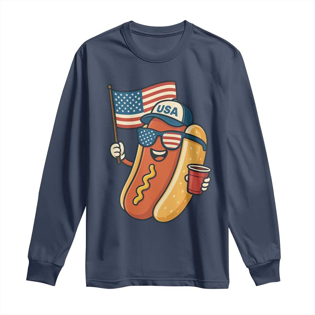Cool Patriotic Hot Dog Long Sleeve Shirt Funny 4th of July Cookout 4th of July American Flag - Wonder Print Shop