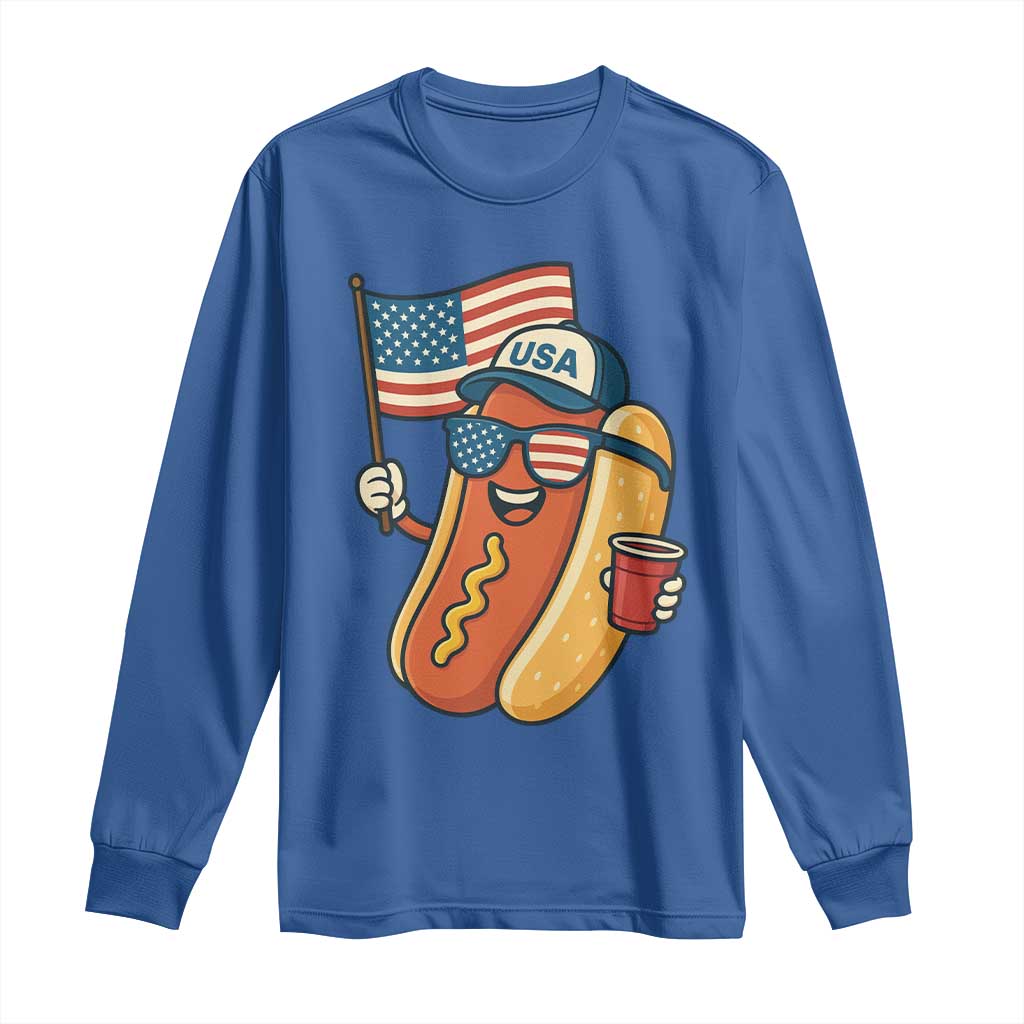 Cool Patriotic Hot Dog Long Sleeve Shirt Funny 4th of July Cookout 4th of July American Flag - Wonder Print Shop