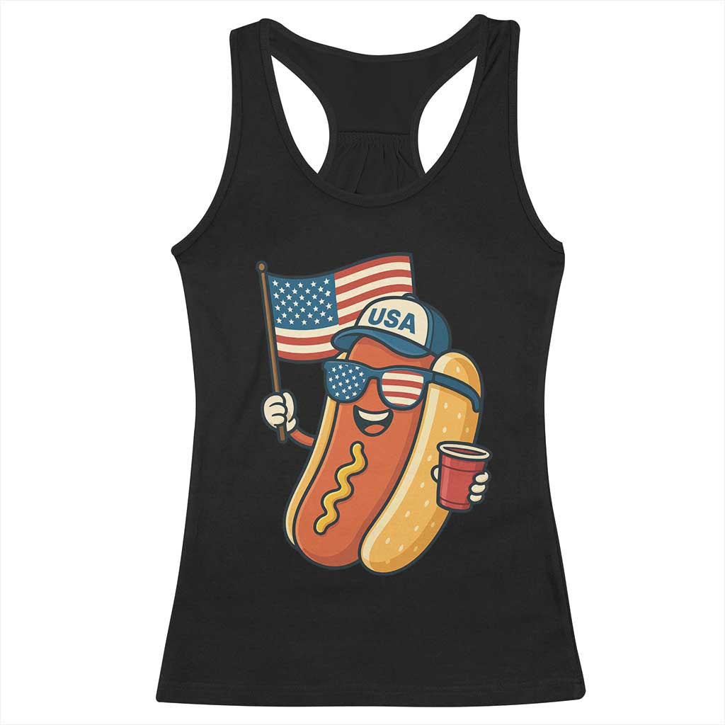 Cool Patriotic Hot Dog Racerback Tank Top Funny 4th of July Cookout 4th of July American Flag - Wonder Print Shop