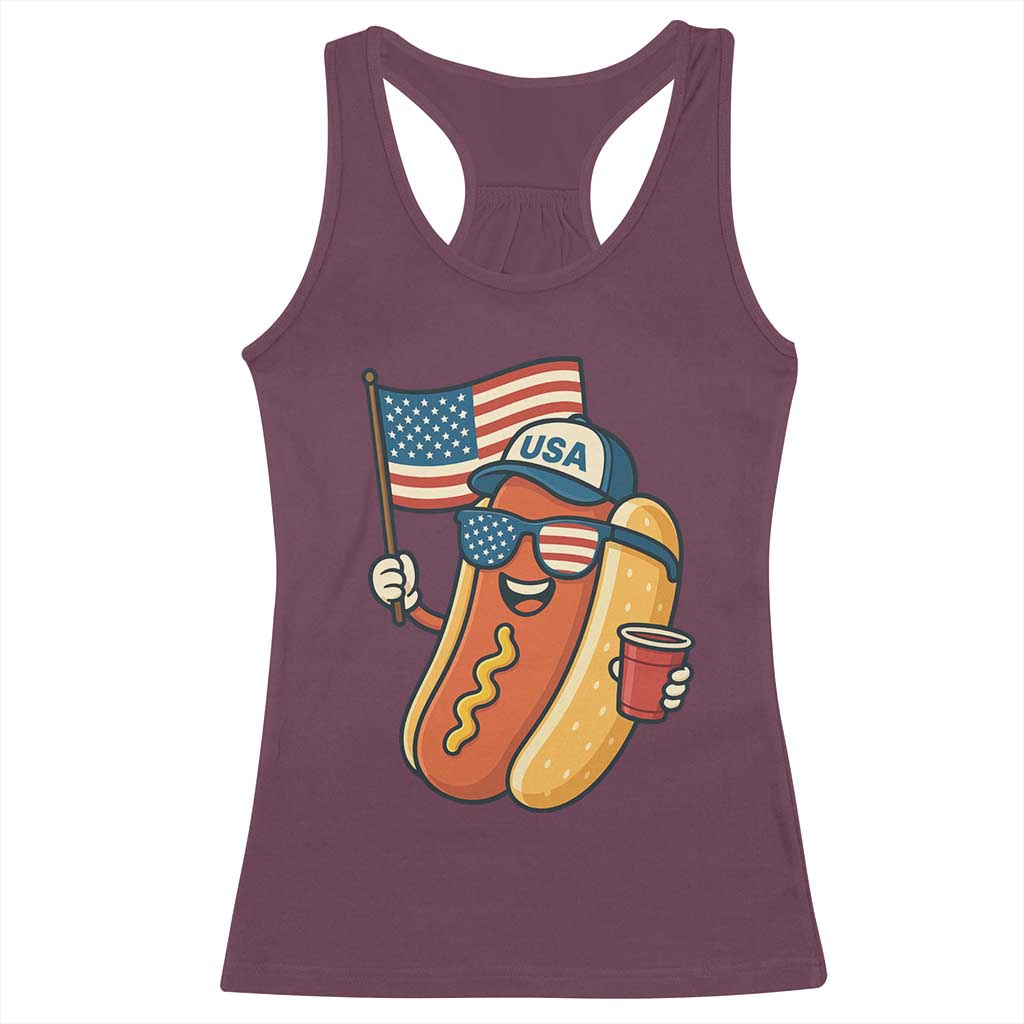 Cool Patriotic Hot Dog Racerback Tank Top Funny 4th of July Cookout 4th of July American Flag - Wonder Print Shop