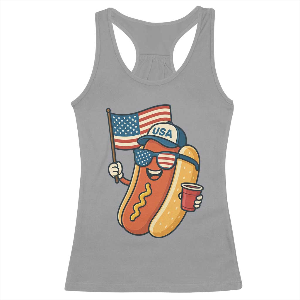 Cool Patriotic Hot Dog Racerback Tank Top Funny 4th of July Cookout 4th of July American Flag - Wonder Print Shop