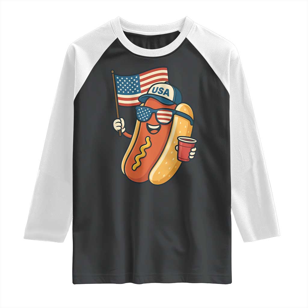 Cool Patriotic Hot Dog Raglan Shirt Funny 4th of July Cookout 4th of July American Flag - Wonder Print Shop