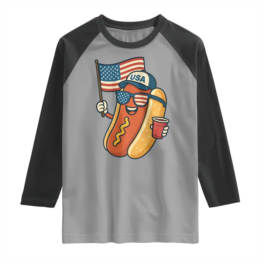 Cool Patriotic Hot Dog Raglan Shirt Funny 4th of July Cookout 4th of July American Flag - Wonder Print Shop