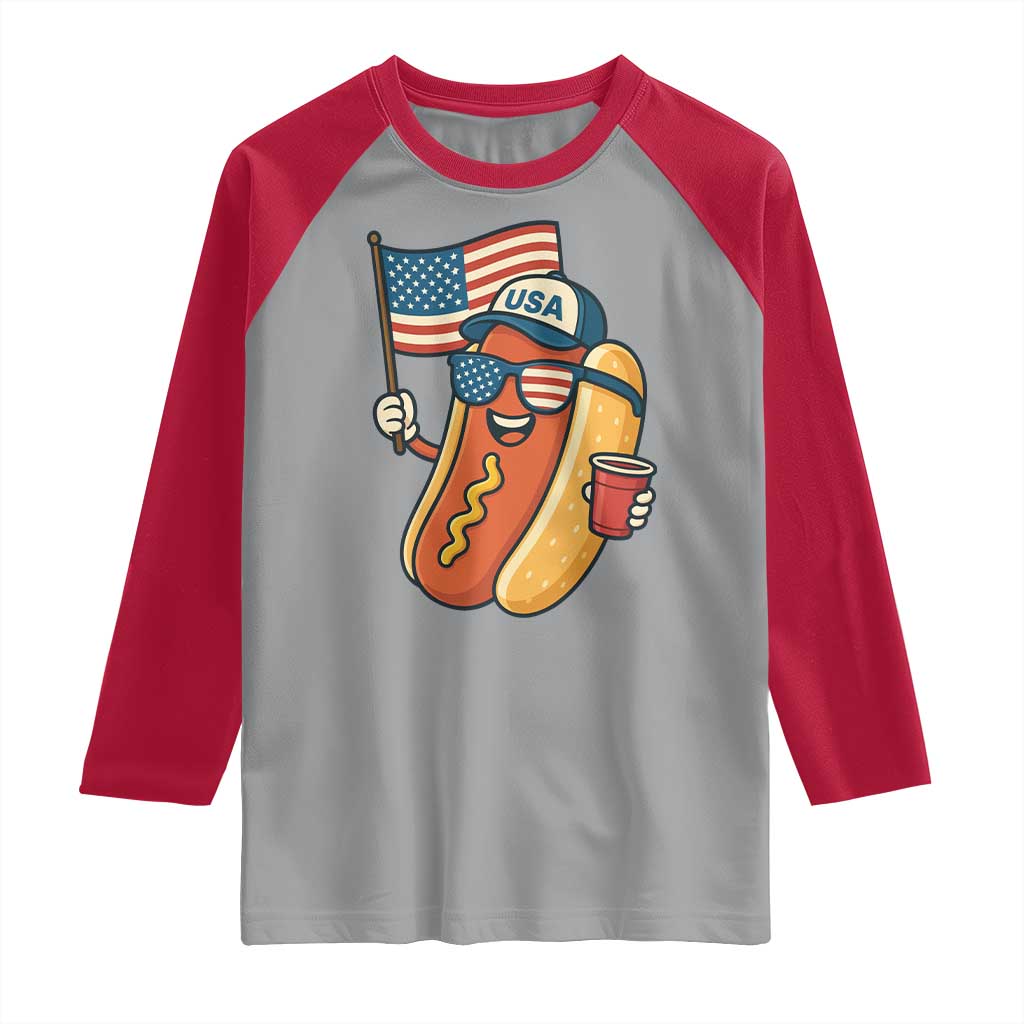 Cool Patriotic Hot Dog Raglan Shirt Funny 4th of July Cookout 4th of July American Flag - Wonder Print Shop