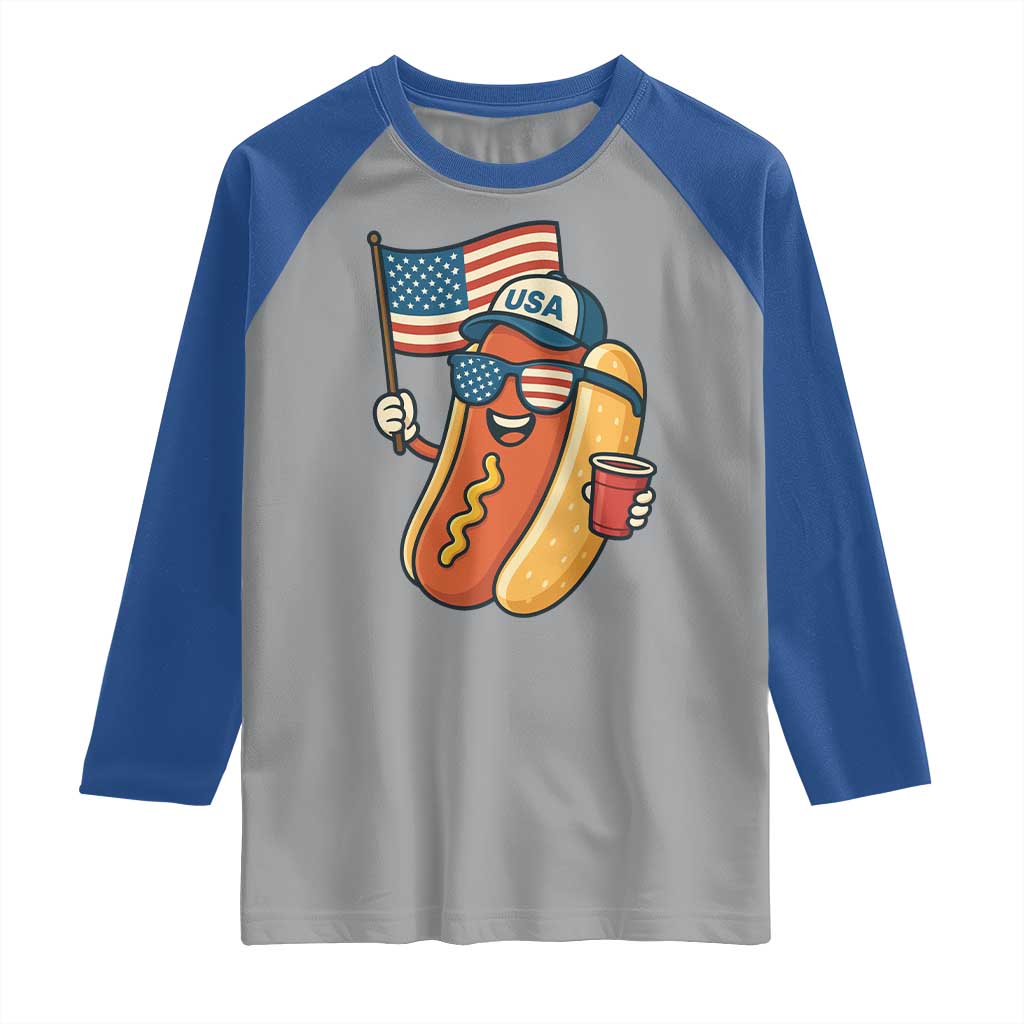 Cool Patriotic Hot Dog Raglan Shirt Funny 4th of July Cookout 4th of July American Flag - Wonder Print Shop