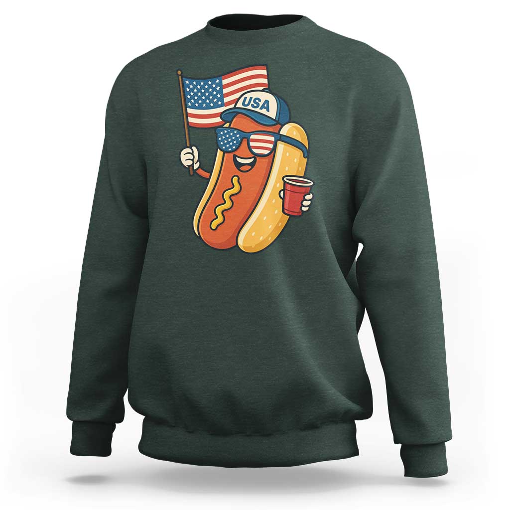 Cool Patriotic Hot Dog Sweatshirt Funny 4th of July Cookout 4th of July American Flag - Wonder Print Shop