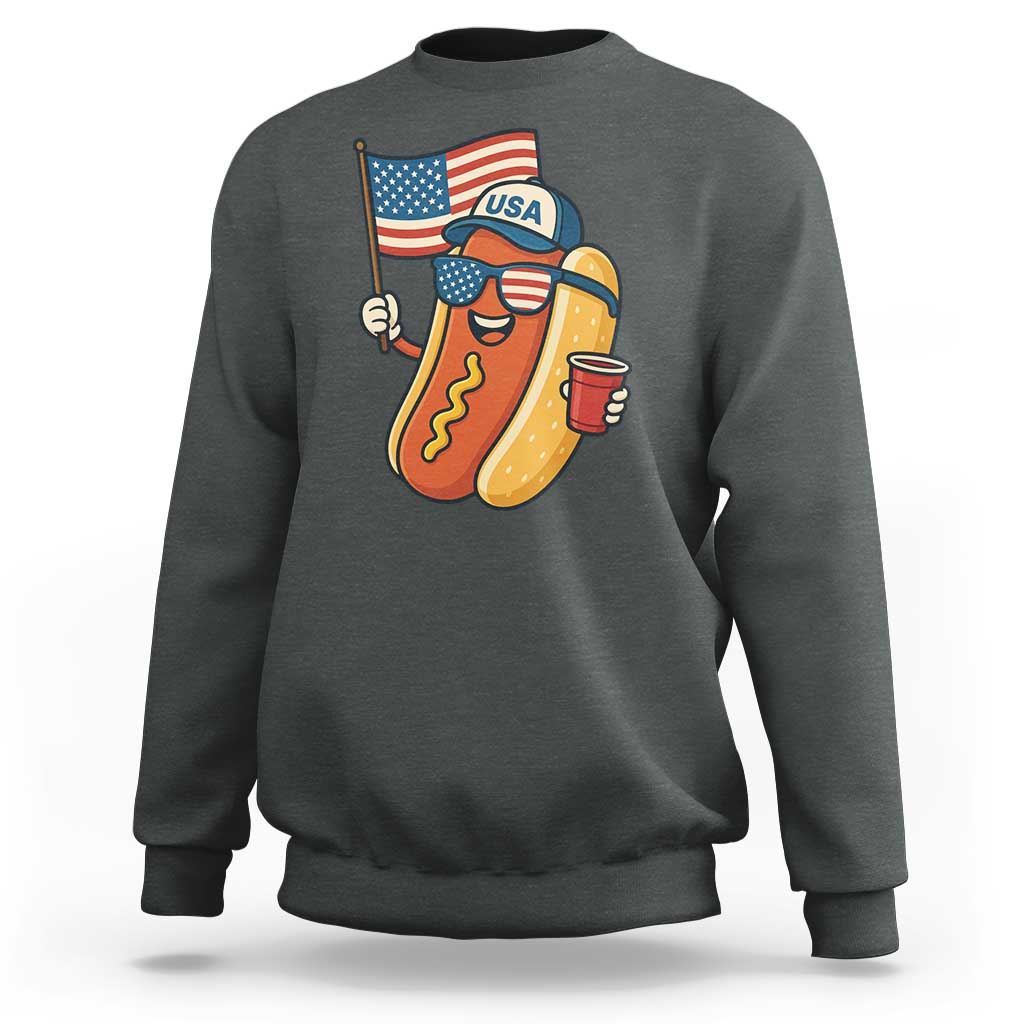 Cool Patriotic Hot Dog Sweatshirt Funny 4th of July Cookout 4th of July American Flag - Wonder Print Shop