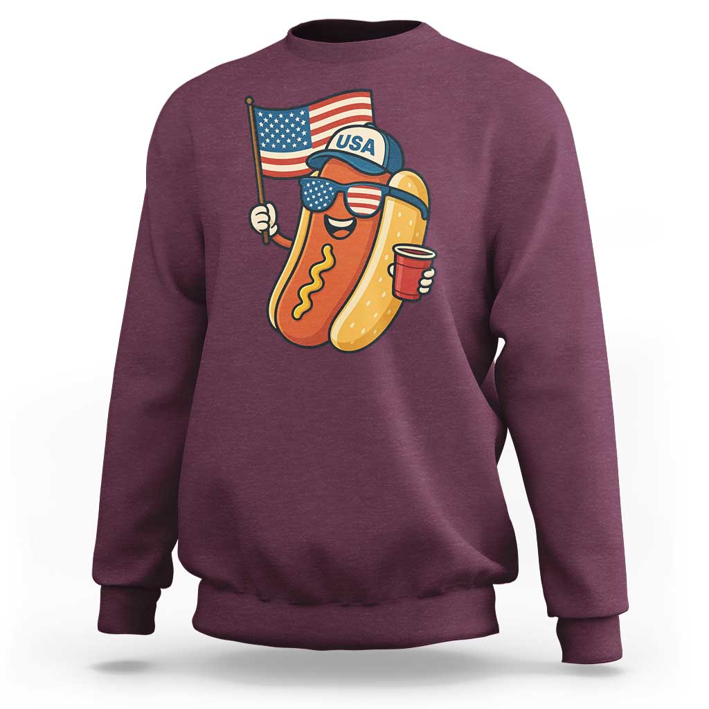 Cool Patriotic Hot Dog Sweatshirt Funny 4th of July Cookout 4th of July American Flag - Wonder Print Shop