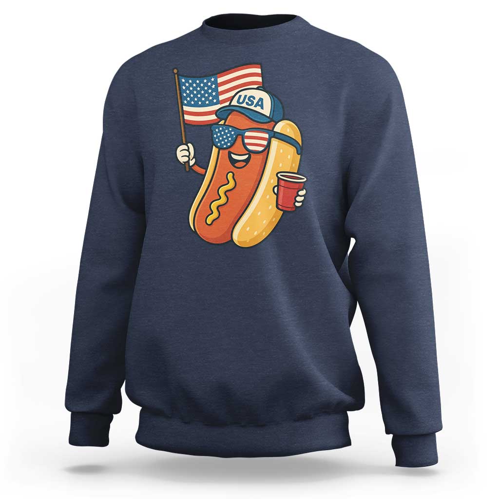 Cool Patriotic Hot Dog Sweatshirt Funny 4th of July Cookout 4th of July American Flag - Wonder Print Shop