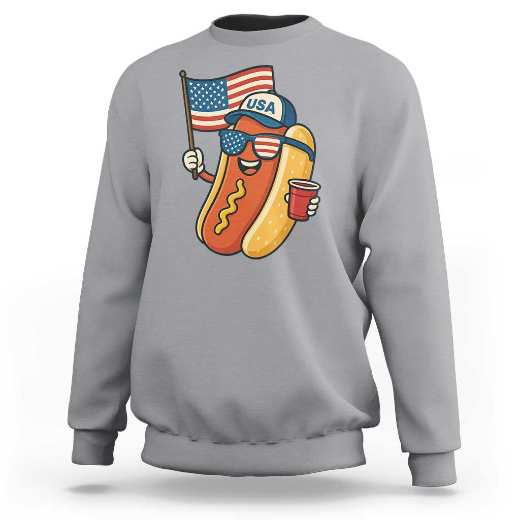 Cool Patriotic Hot Dog Sweatshirt Funny 4th of July Cookout 4th of July American Flag - Wonder Print Shop