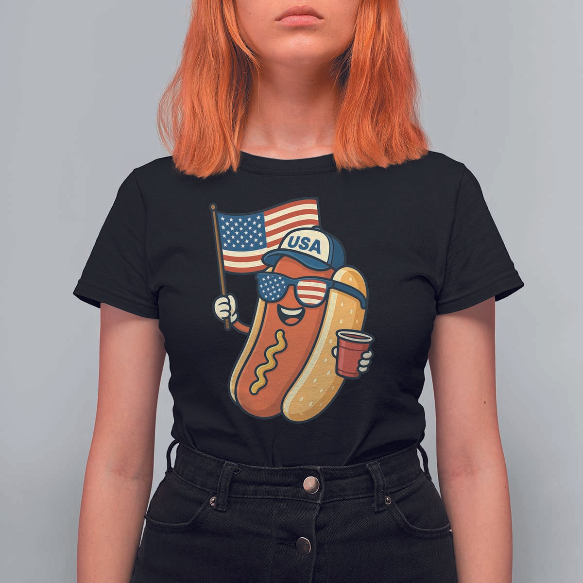 Cool Patriotic Hot Dog T Shirt For Women Funny 4th of July Cookout 4th of July American Flag - Wonder Print Shop