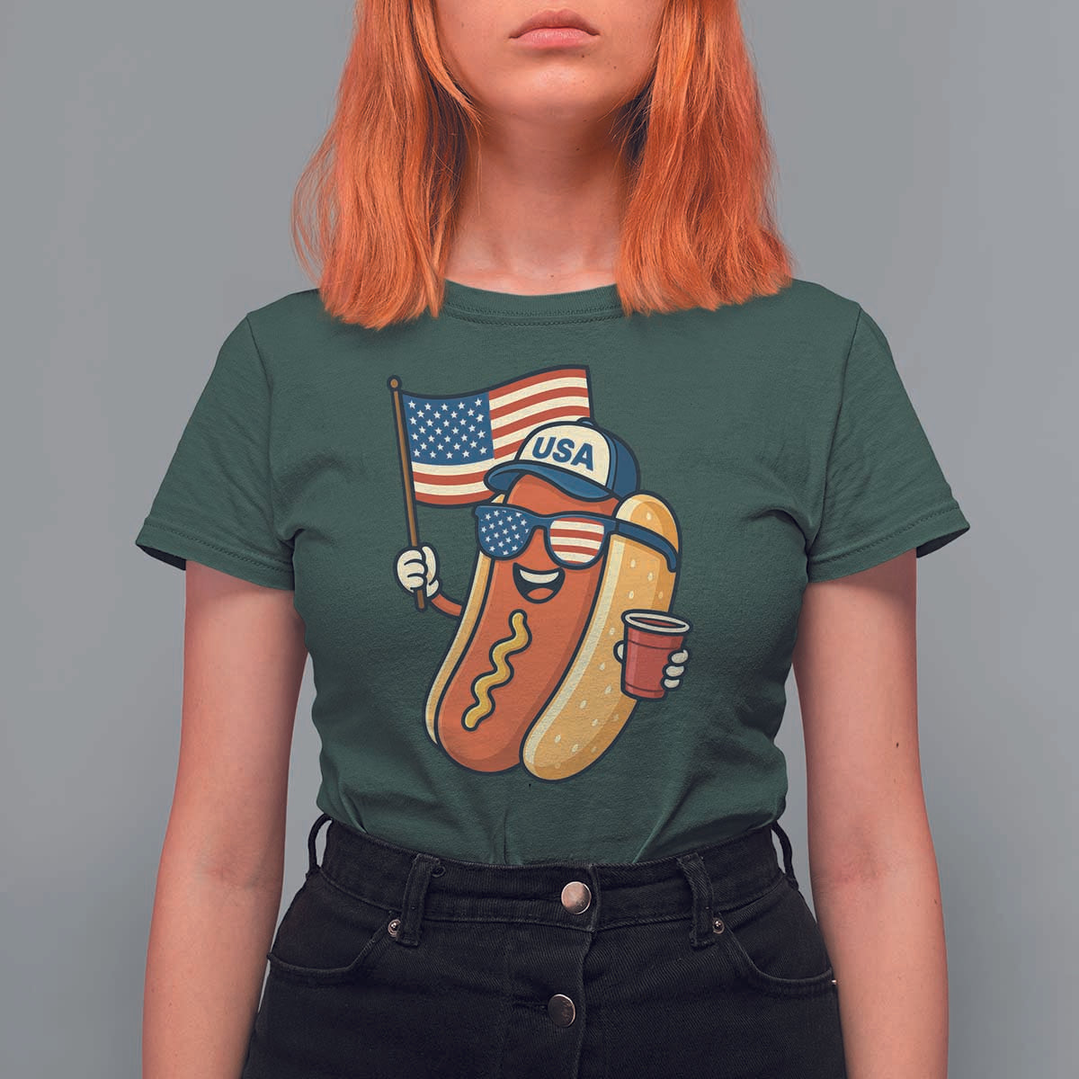 Cool Patriotic Hot Dog T Shirt For Women Funny 4th of July Cookout 4th of July American Flag - Wonder Print Shop
