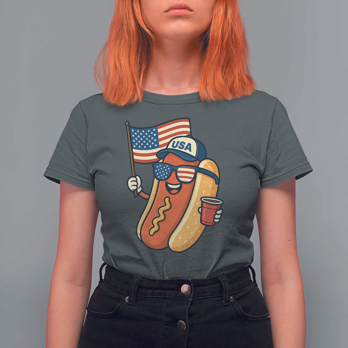 Cool Patriotic Hot Dog T Shirt For Women Funny 4th of July Cookout 4th of July American Flag - Wonder Print Shop