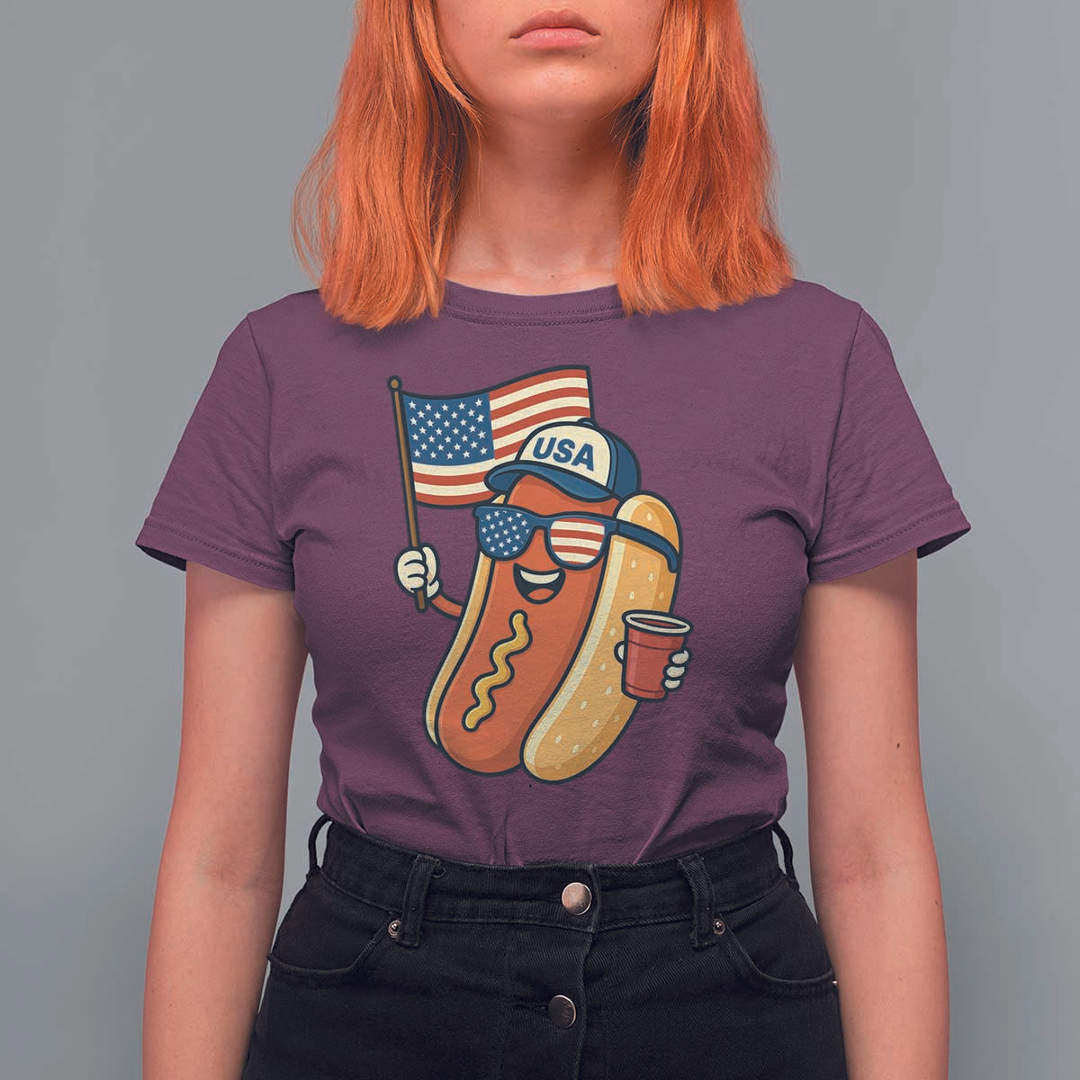 Cool Patriotic Hot Dog T Shirt For Women Funny 4th of July Cookout 4th of July American Flag - Wonder Print Shop