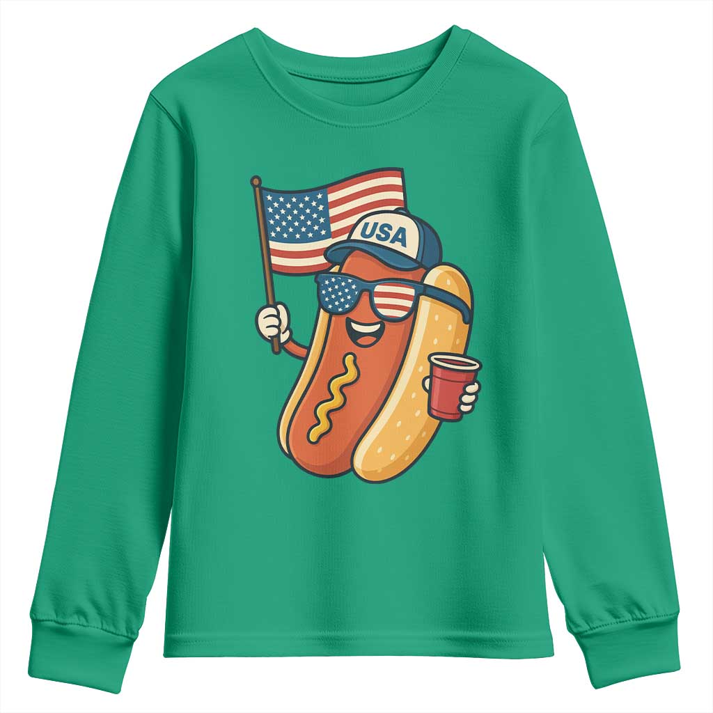 Cool Patriotic Hot Dog Youth Sweatshirt Funny 4th of July Cookout 4th of July American Flag - Wonder Print Shop
