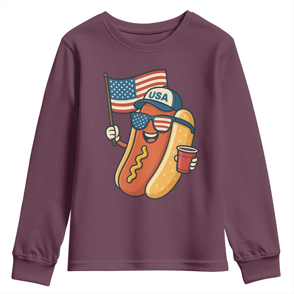 Cool Patriotic Hot Dog Youth Sweatshirt Funny 4th of July Cookout 4th of July American Flag - Wonder Print Shop