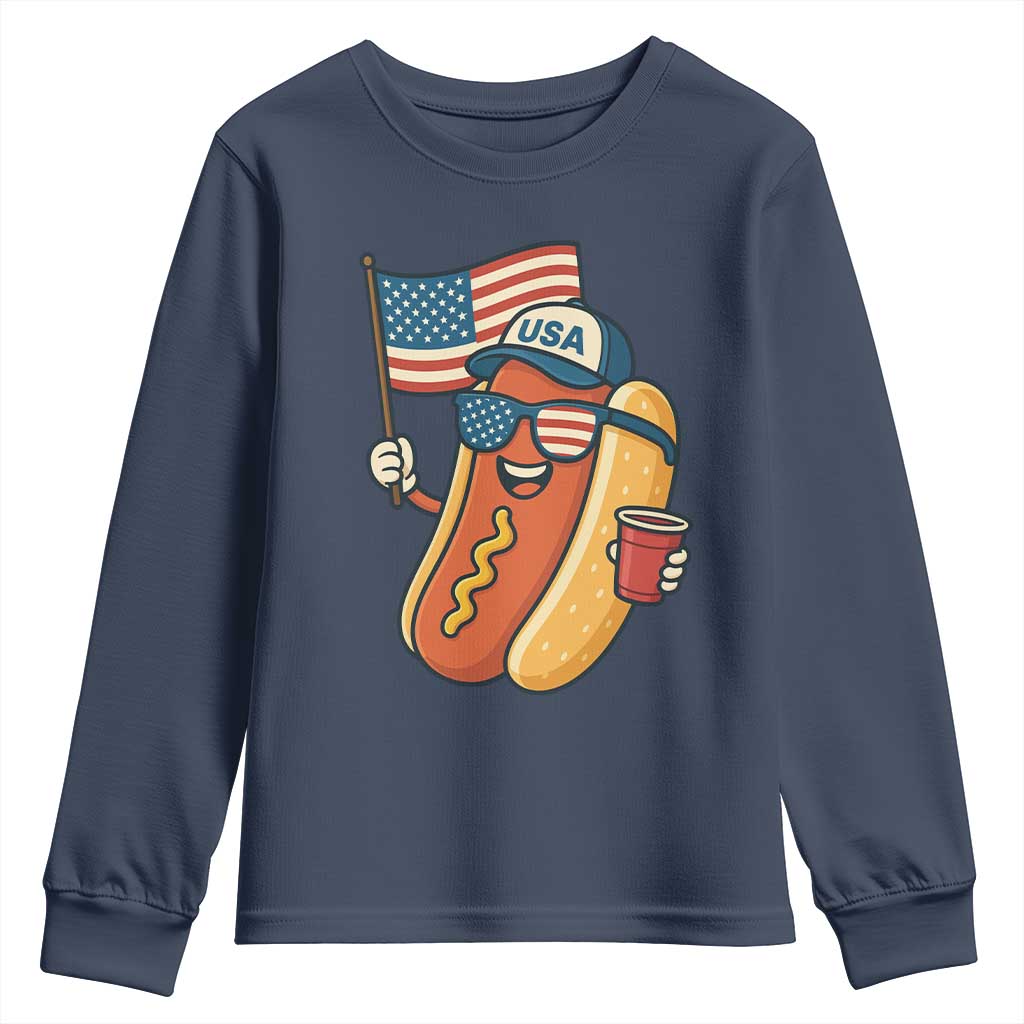 Cool Patriotic Hot Dog Youth Sweatshirt Funny 4th of July Cookout 4th of July American Flag - Wonder Print Shop