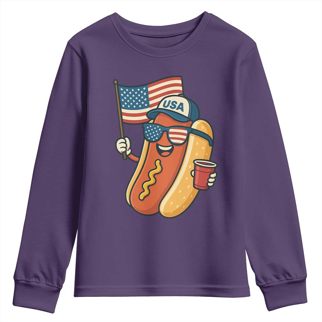 Cool Patriotic Hot Dog Youth Sweatshirt Funny 4th of July Cookout 4th of July American Flag - Wonder Print Shop