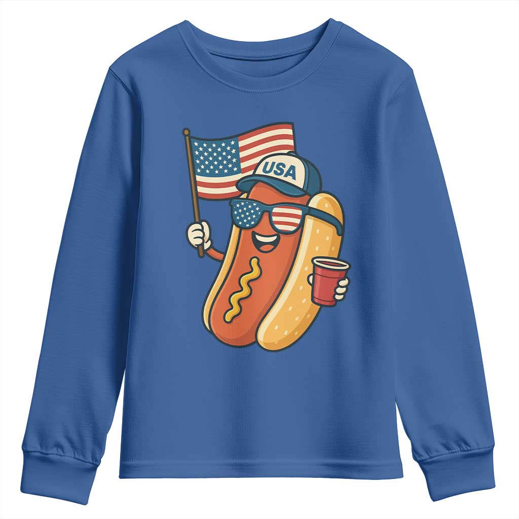Cool Patriotic Hot Dog Youth Sweatshirt Funny 4th of July Cookout 4th of July American Flag - Wonder Print Shop