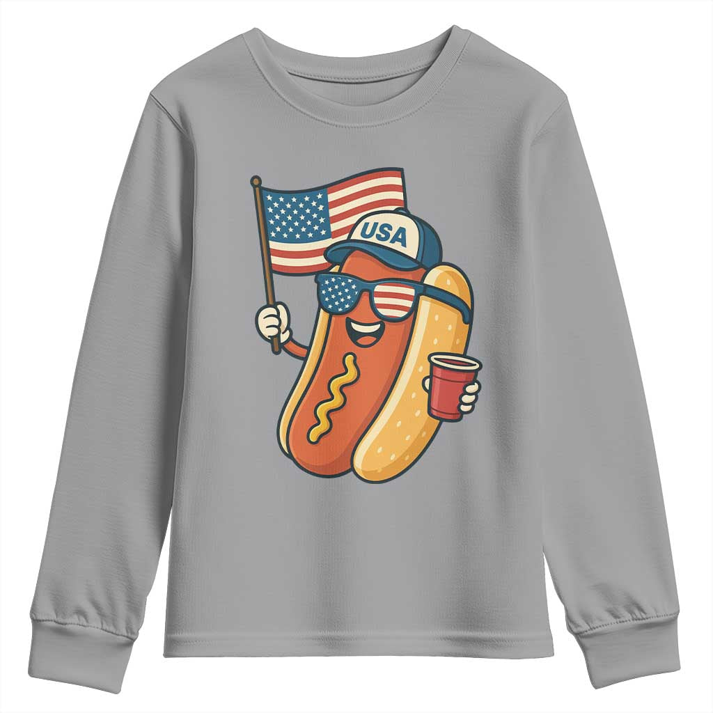 Cool Patriotic Hot Dog Youth Sweatshirt Funny 4th of July Cookout 4th of July American Flag - Wonder Print Shop