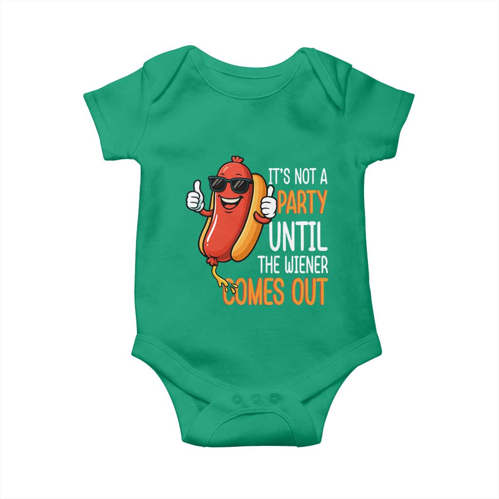 It's Not A Party Until The Wiener Comes Out Baby Onesie Funny Hot Dog Joke BBQ 4th of July Cookout - Wonder Print Shop