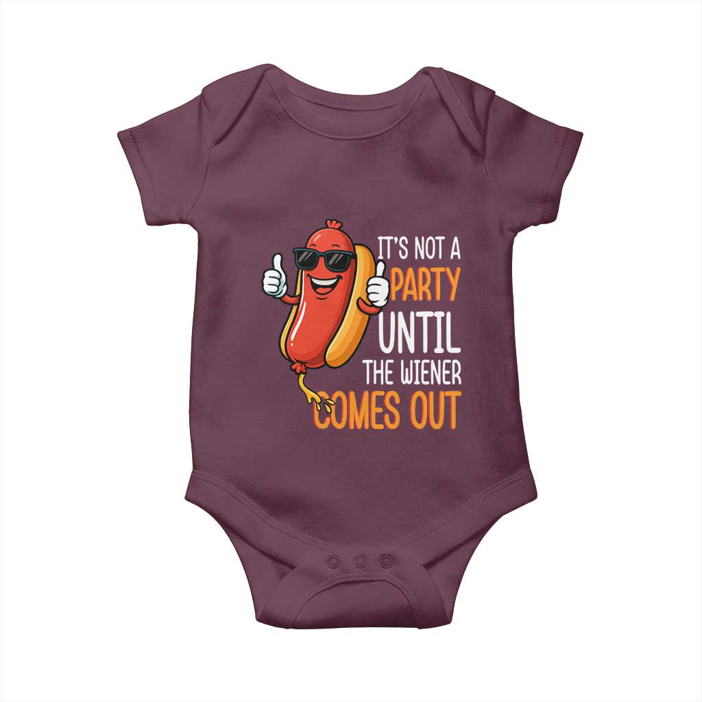 It's Not A Party Until The Wiener Comes Out Baby Onesie Funny Hot Dog Joke BBQ 4th of July Cookout - Wonder Print Shop