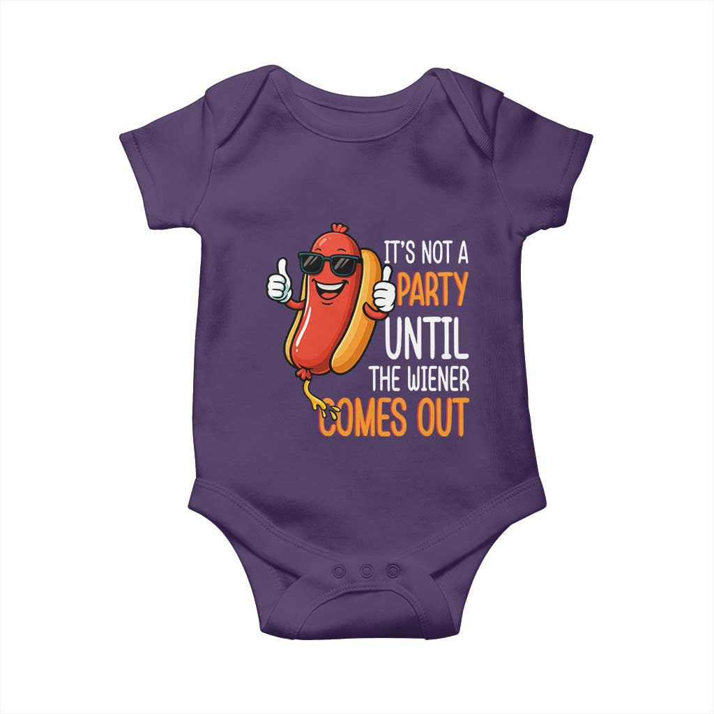 It's Not A Party Until The Wiener Comes Out Baby Onesie Funny Hot Dog Joke BBQ 4th of July Cookout - Wonder Print Shop