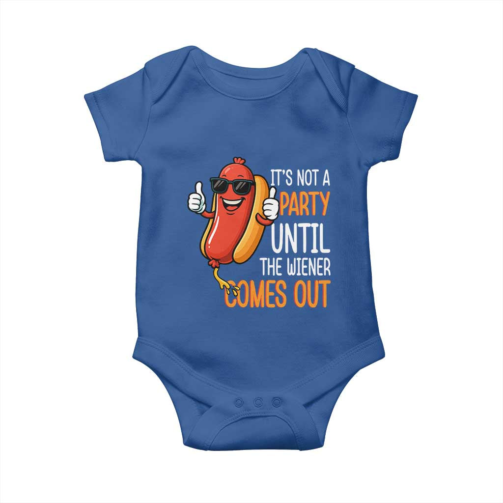 It's Not A Party Until The Wiener Comes Out Baby Onesie Funny Hot Dog Joke BBQ 4th of July Cookout - Wonder Print Shop