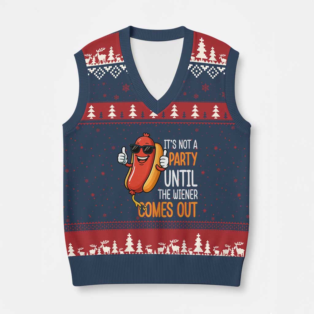 It's Not A Party Until The Wiener Comes Out V-Neck Knit Sweater Vest Funny Hot Dog Joke BBQ 4th of July Cookout - Wonder Print Shop