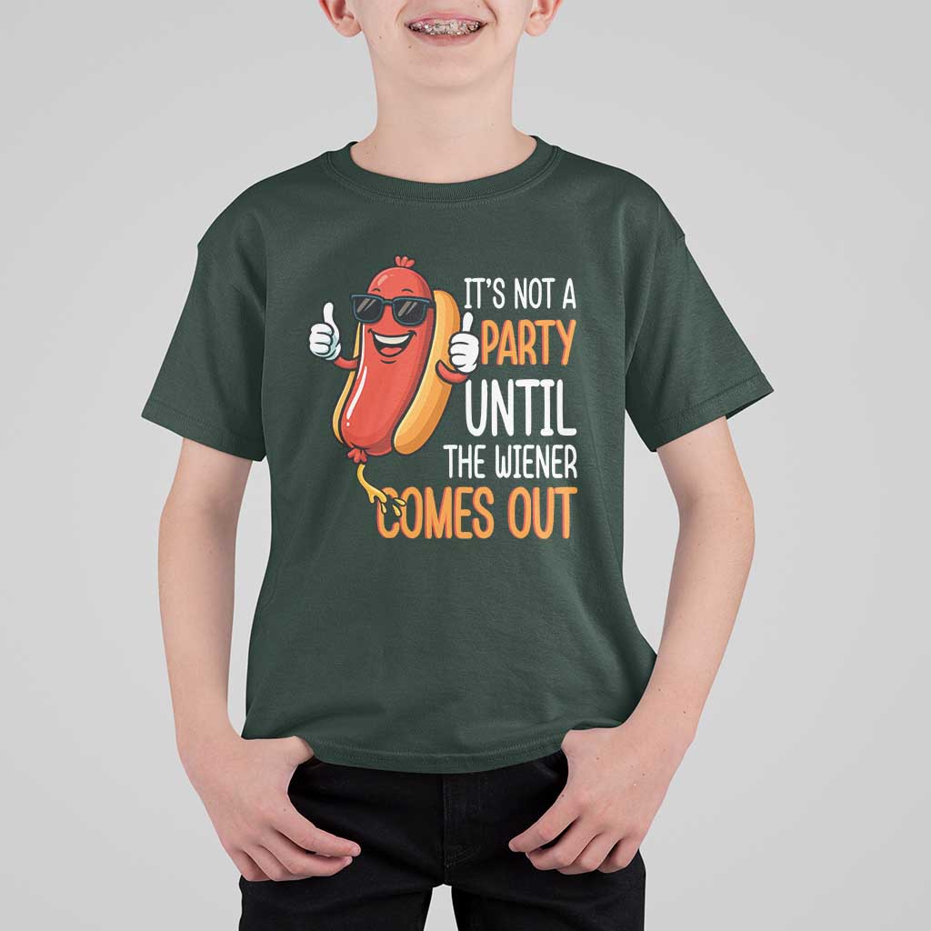 It's Not A Party Until The Wiener Comes Out T Shirt For Kid Funny Hot Dog Joke BBQ 4th of July Cookout - Wonder Print Shop