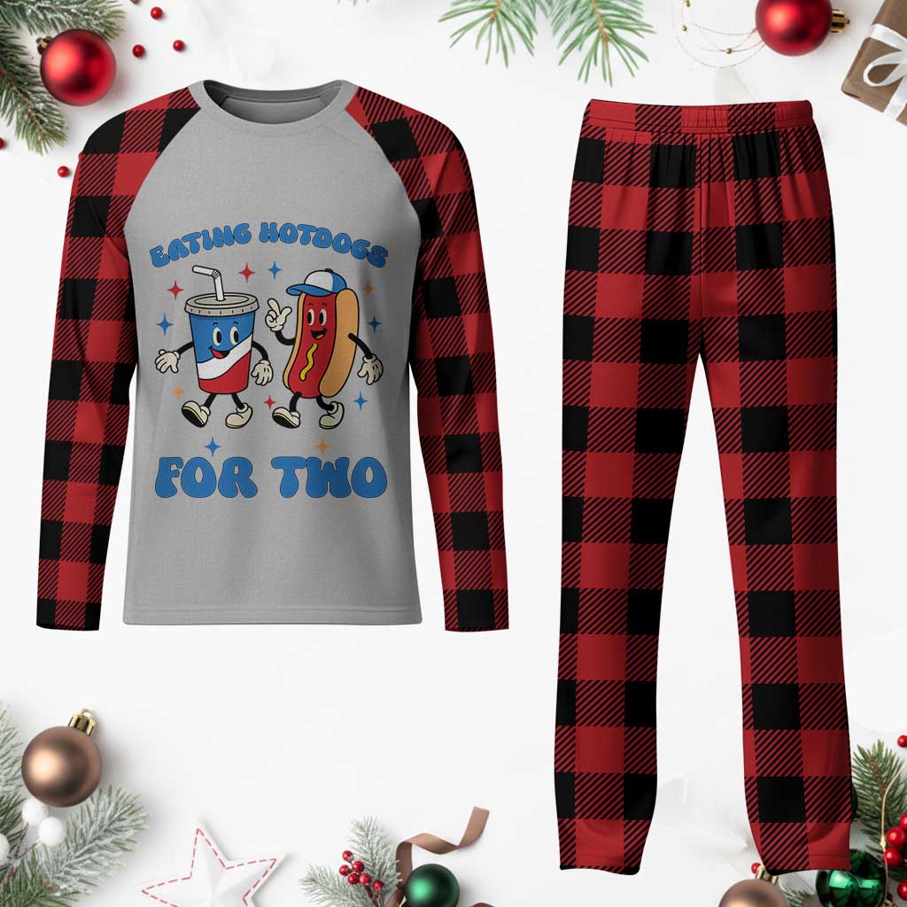 Eating Hotdogs for Two Plaid Pajama Set Cute Pregnancy Announcement Patriotic 4th Of July - Wonder Print Shop