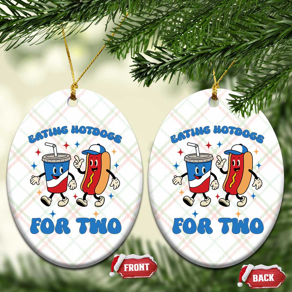 Eating Hotdogs for Two Ceramic Ornament Cute Pregnancy Announcement Patriotic 4th Of July - Wonder Print Shop