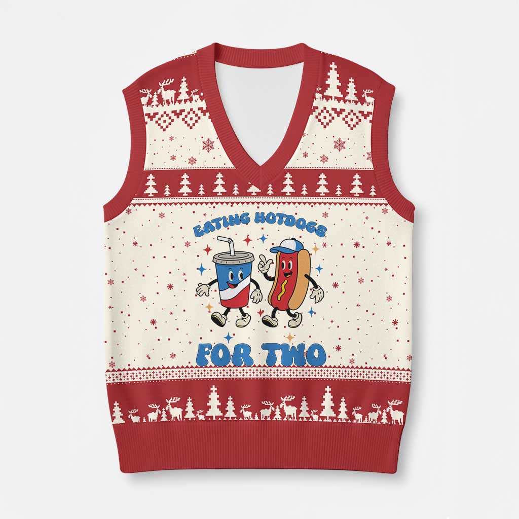 Eating Hotdogs for Two V-Neck Knit Sweater Vest Cute Pregnancy Announcement Patriotic 4th Of July - Wonder Print Shop