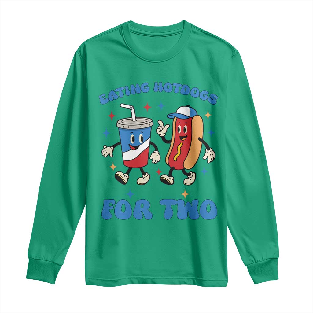 Eating Hotdogs for Two Long Sleeve Shirt Cute Pregnancy Announcement Patriotic 4th Of July