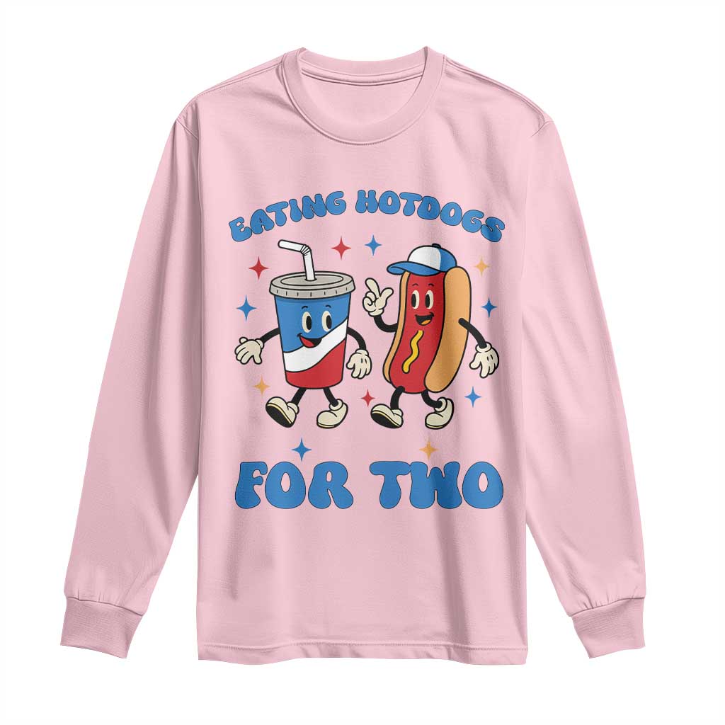 Eating Hotdogs for Two Long Sleeve Shirt Cute Pregnancy Announcement Patriotic 4th Of July