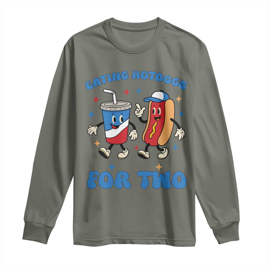 Eating Hotdogs for Two Long Sleeve Shirt Cute Pregnancy Announcement Patriotic 4th Of July