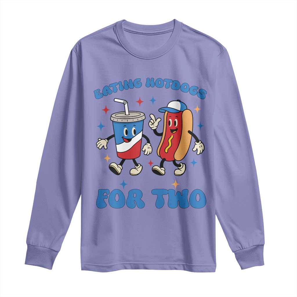 Eating Hotdogs for Two Long Sleeve Shirt Cute Pregnancy Announcement Patriotic 4th Of July