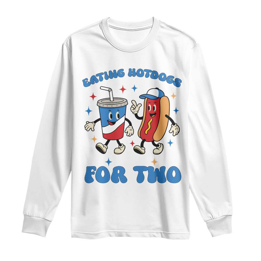 Eating Hotdogs for Two Long Sleeve Shirt Cute Pregnancy Announcement Patriotic 4th Of July
