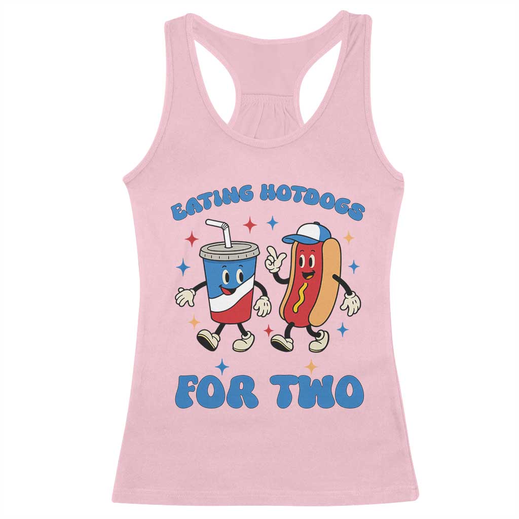 Eating Hotdogs for Two Racerback Tank Top Cute Pregnancy Announcement Patriotic 4th Of July