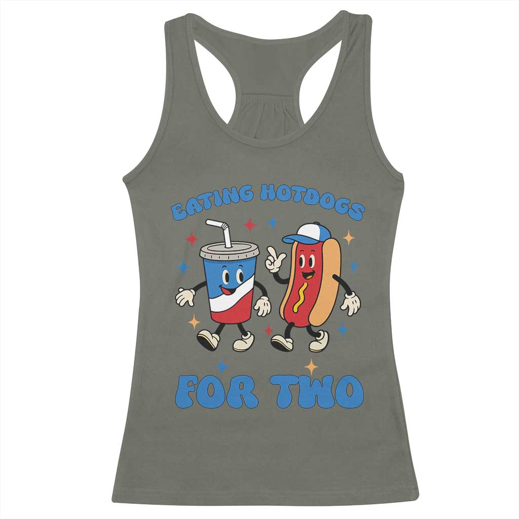 Eating Hotdogs for Two Racerback Tank Top Cute Pregnancy Announcement Patriotic 4th Of July