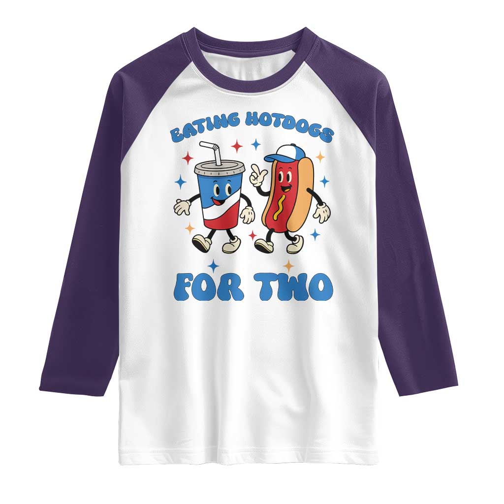 Eating Hotdogs for Two Raglan Shirt Cute Pregnancy Announcement Patriotic 4th Of July