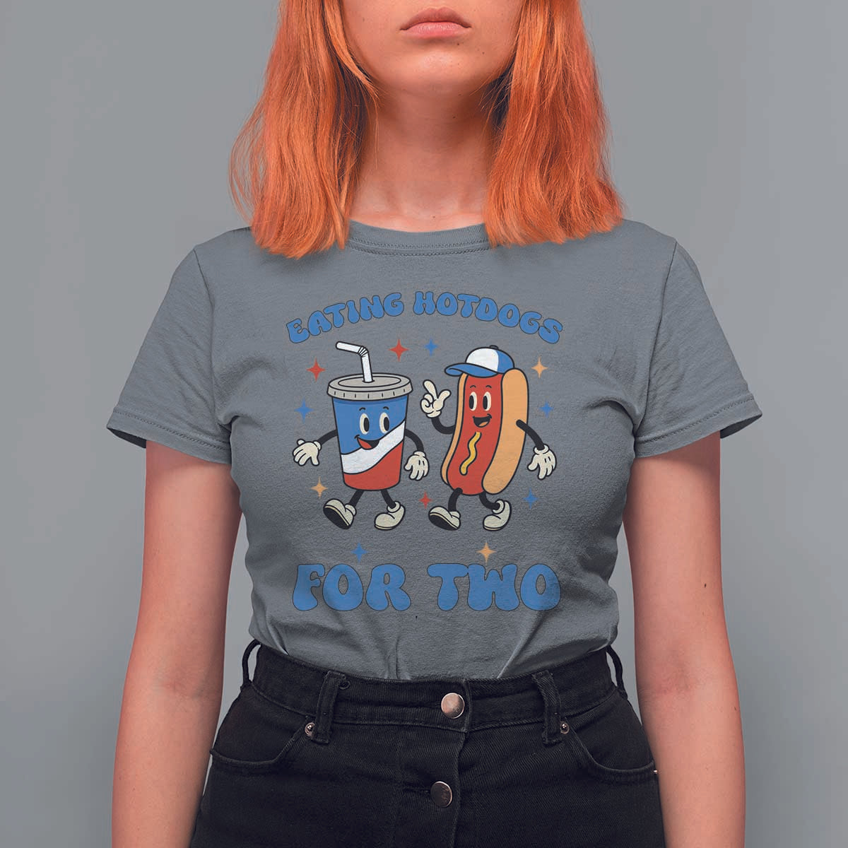 Eating Hotdogs for Two T Shirt For Women Cute Pregnancy Announcement Patriotic 4th Of July