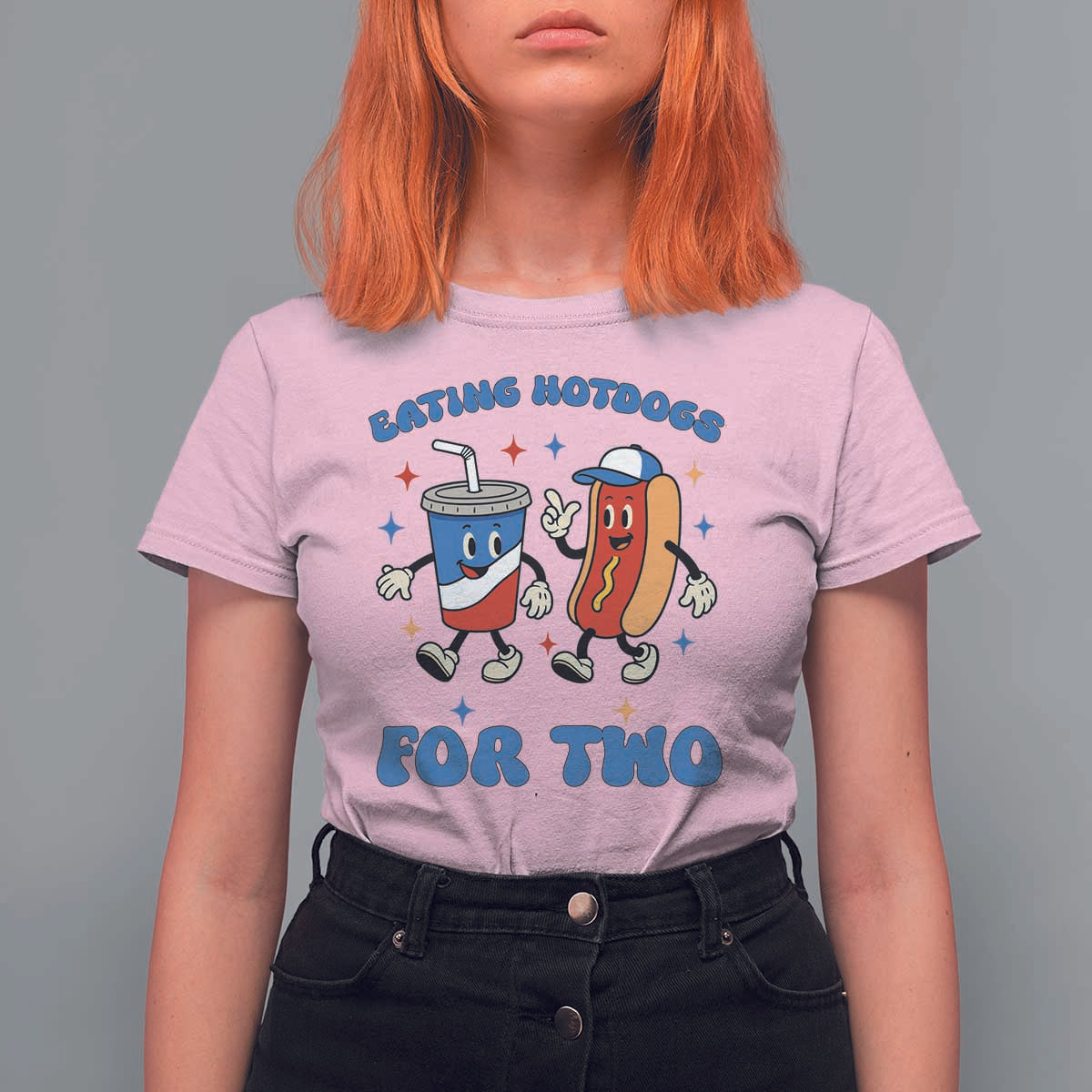 Eating Hotdogs for Two T Shirt For Women Cute Pregnancy Announcement Patriotic 4th Of July