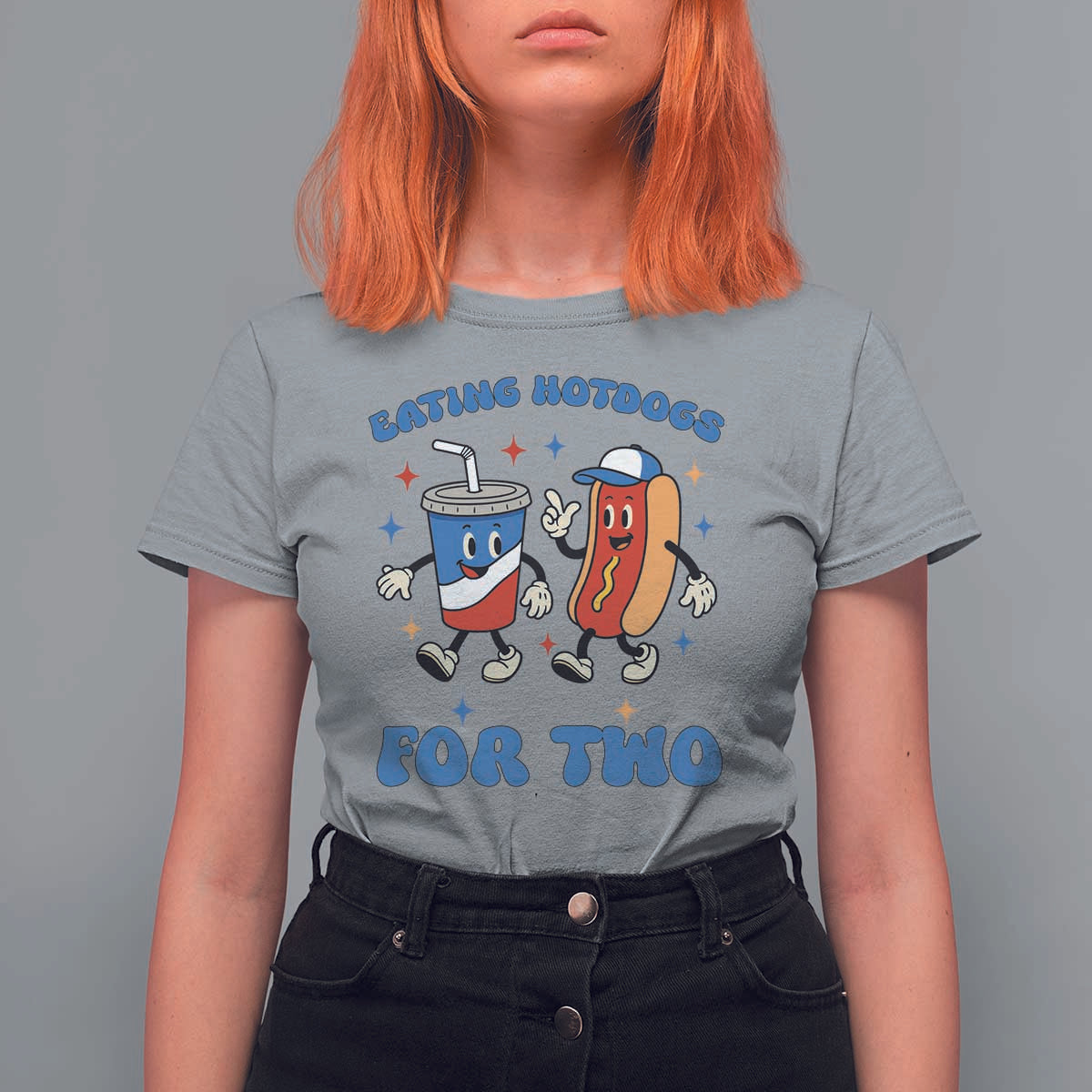 Eating Hotdogs for Two T Shirt For Women Cute Pregnancy Announcement Patriotic 4th Of July