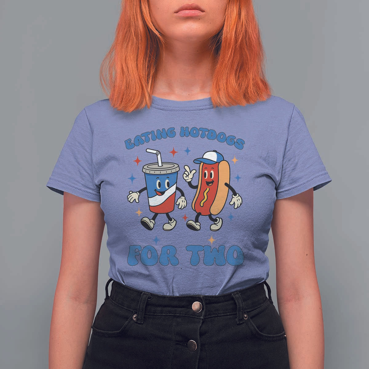 Eating Hotdogs for Two T Shirt For Women Cute Pregnancy Announcement Patriotic 4th Of July
