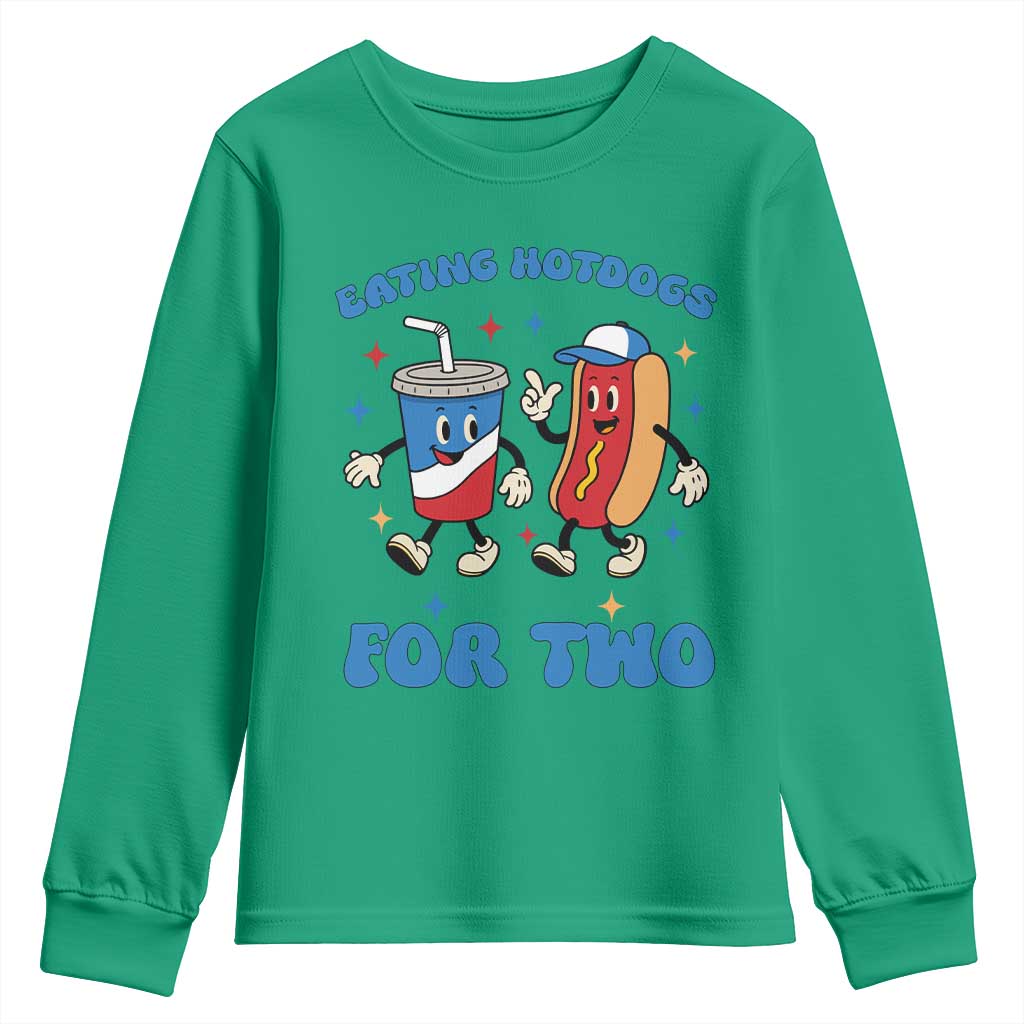 Eating Hotdogs for Two Youth Sweatshirt Cute Pregnancy Announcement Patriotic 4th Of July