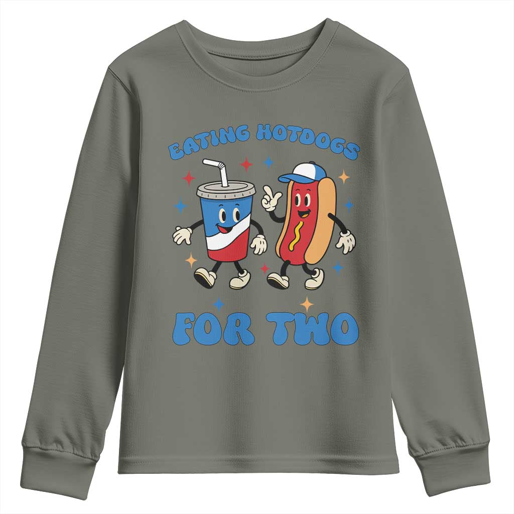 Eating Hotdogs for Two Youth Sweatshirt Cute Pregnancy Announcement Patriotic 4th Of July