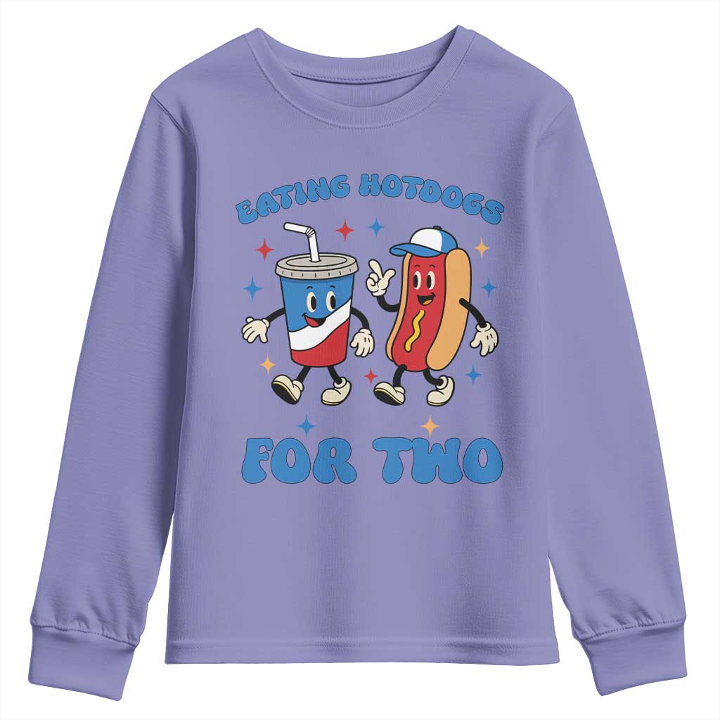 Eating Hotdogs for Two Youth Sweatshirt Cute Pregnancy Announcement Patriotic 4th Of July