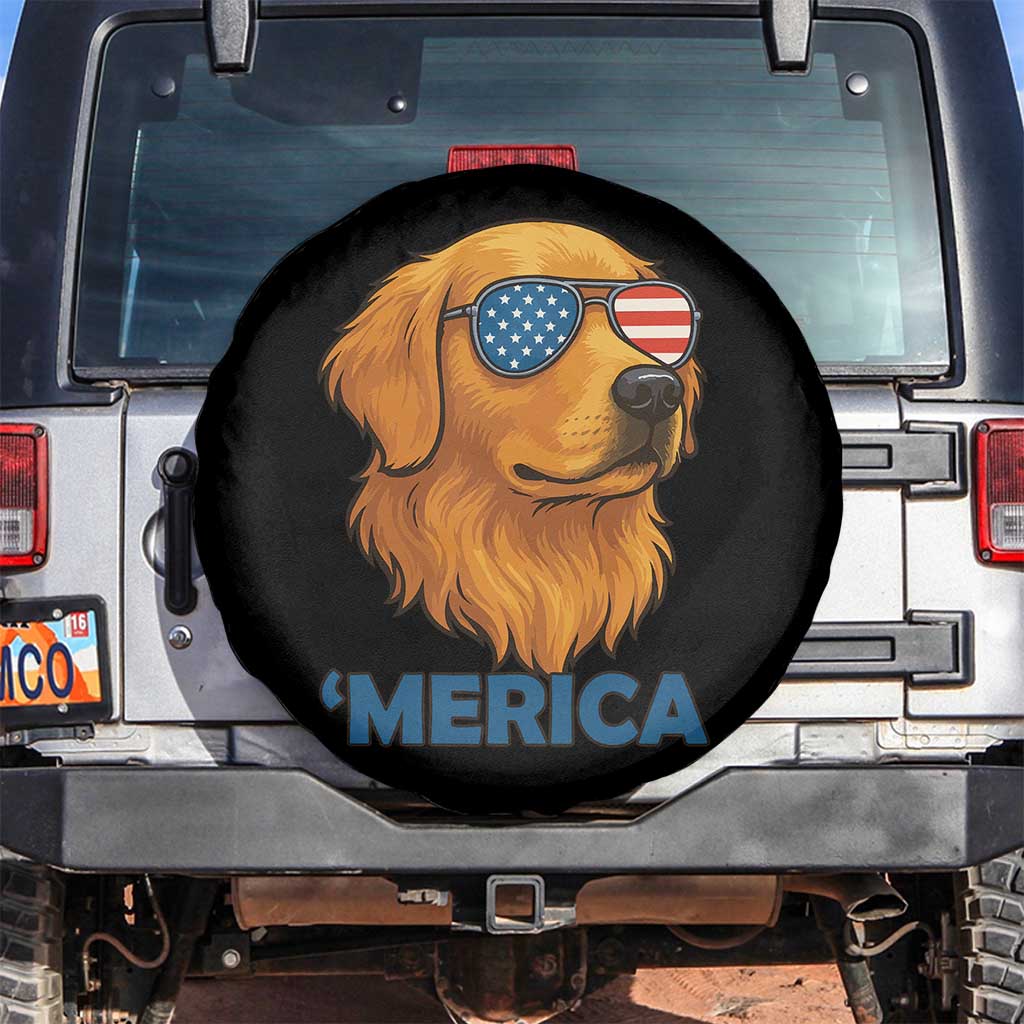 Patriotic Dog 'Merica Spare Tire Cover Golden Retriever Sunglasses Funny 4th Of July - Wonder Print Shop